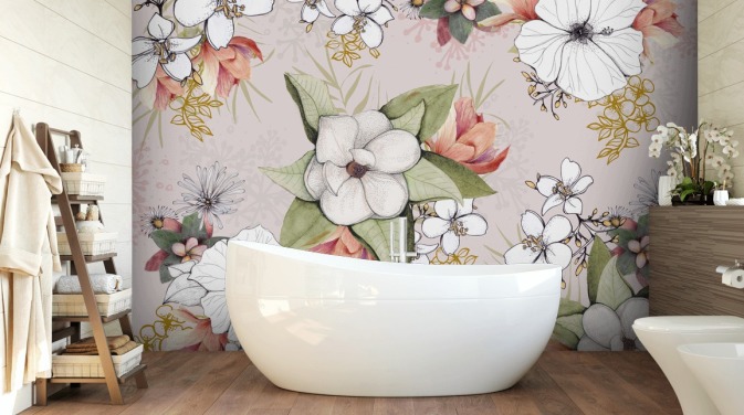 Pink Floral Burst Behang van Kelly Kratzing