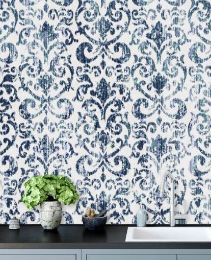 Papier Peint Vintage Imprimé Bleu Papier Peint Vintage Imprimé Bleu