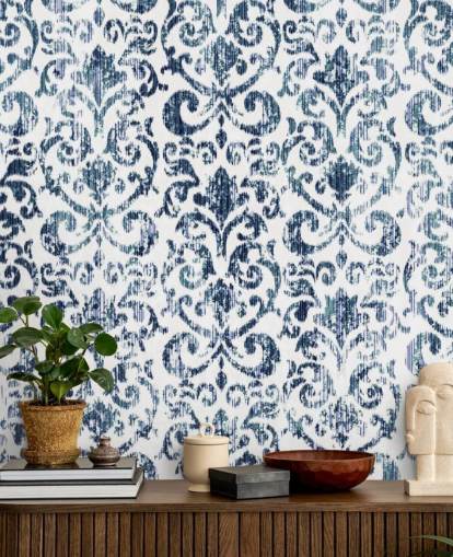 Blue Printed Vintage Wallpaper Blue Printed Vintage Wallpaper