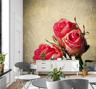 Papel pintado Tres rosas rosadas vintage