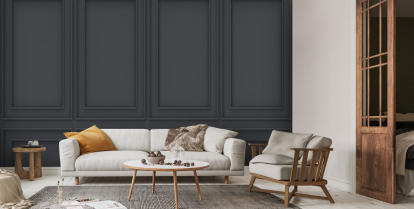 Land heel Buitenshuis Luxe Off Black Panel Behang | Wallsauce NL