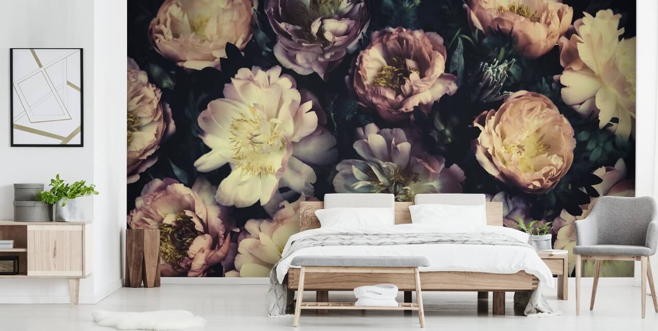 lilla tilpasselig blomstervægmaleri kaldet Purple Roses til soveværelser, stuer og spisestuer