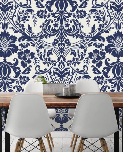 Blue Damask Pattern Mural Blue Damask Pattern Mural