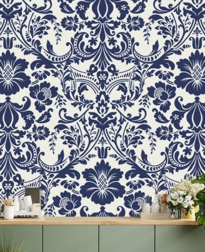 Blue Damask Pattern Mural Blue Damask Pattern Mural