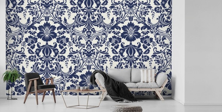 Blå Damask Mural