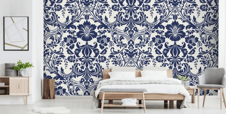 Blue Damask Pattern Mural