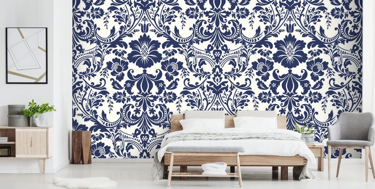 Mural estampado damasco azul