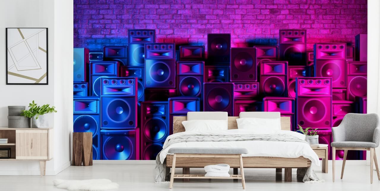 paarse en roze luidsprekers behang