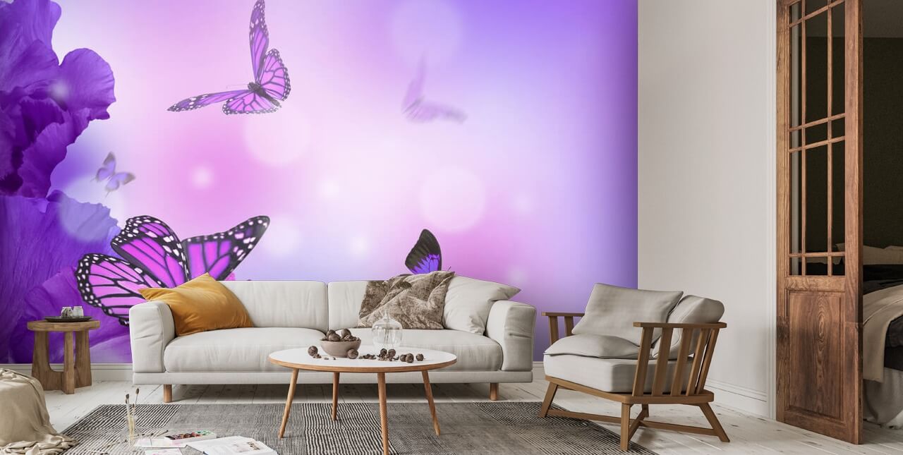 Butterflies and Hydrangeas Mural | Wallsauce UK