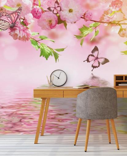 Sakura with Butterflies Mural Sakura with Butterflies Mural