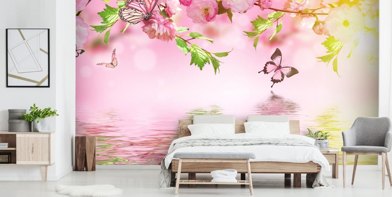 Sakura med sommerfugler Mural Sakura med sommerfugler Mural