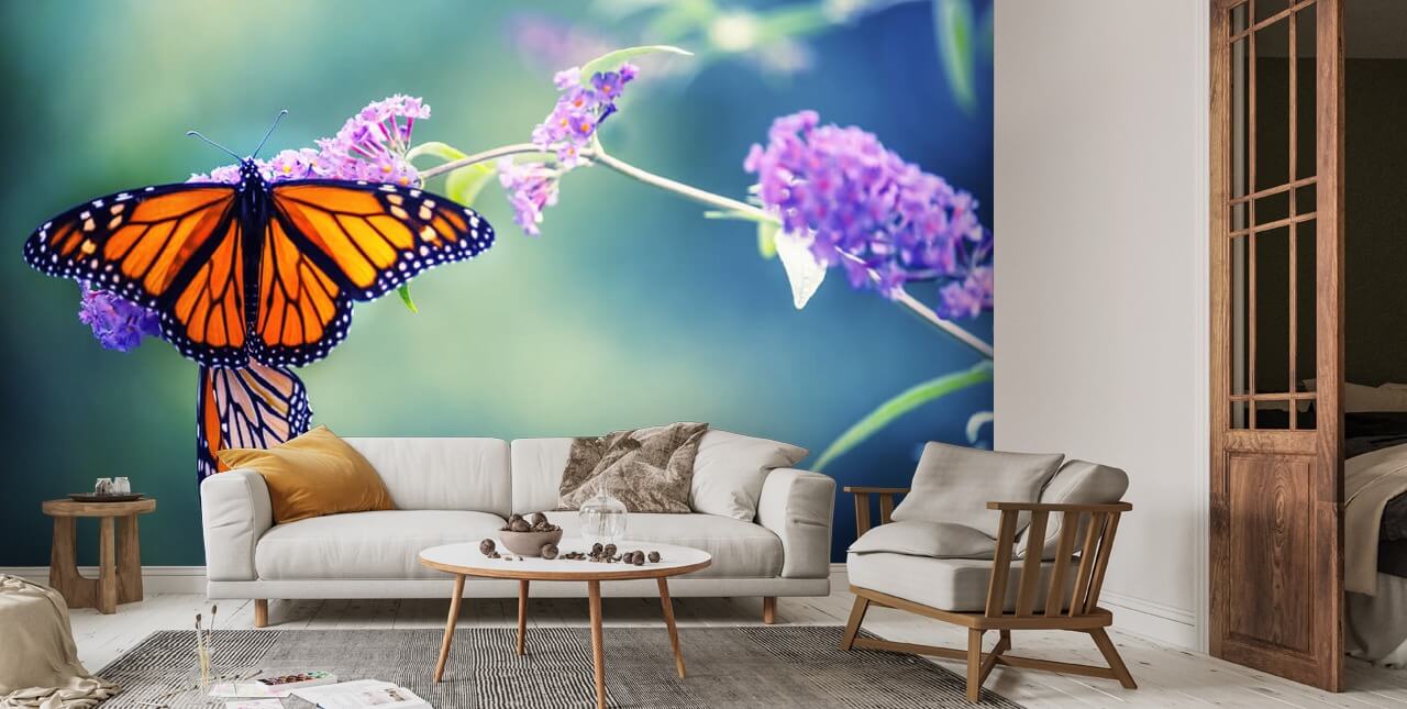 Verlaten Succesvol T Vlinder op lila bloem behang | Wallsauce NL