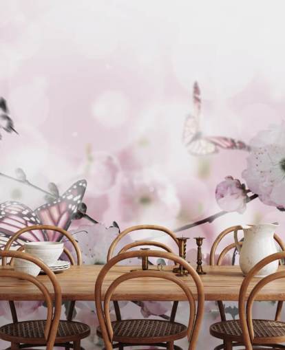 Blomster baggrund med fantastiske forår sakura med sommerfugle. Blomster af kirsebær. Blomster baggrund med fantastiske forår sakura med sommerfugle. Blomster af kirsebær.