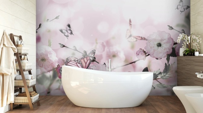Fond de fleurs avec un incroyable sakura printanier avec des papillons. Fleurs de cerises.