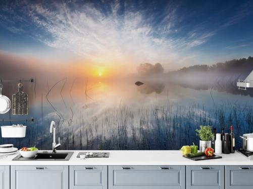 fondo de pantalla sunrise misty lake