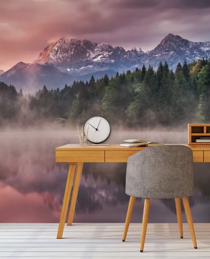 Misty Lake Sunset Wall Mural Misty Lake Sunset Wall Mural