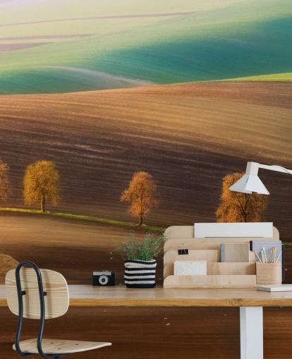 Decorazione murale con alberi autunnali nel campo Decorazione murale con alberi autunnali nel campo