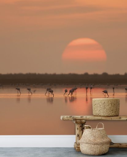 Flamingos by Sunrise Wall Mural Flamingos by Sunrise Wall Mural
