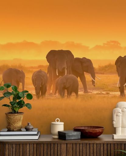 Elephant lauma auringonlaskun seinämaalaus Elephant lauma auringonlaskun seinämaalaus