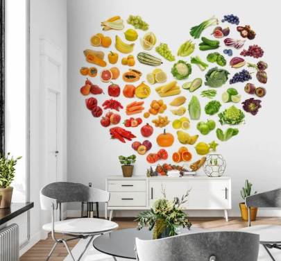 Rainbow Vegetable & Fruit Heart Wall Mural
