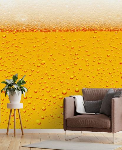 Beer Glass Close Up of Froth and Bubbles Wall Mural Beer Glass Close Up of Froth and Bubbles Wall Mural
