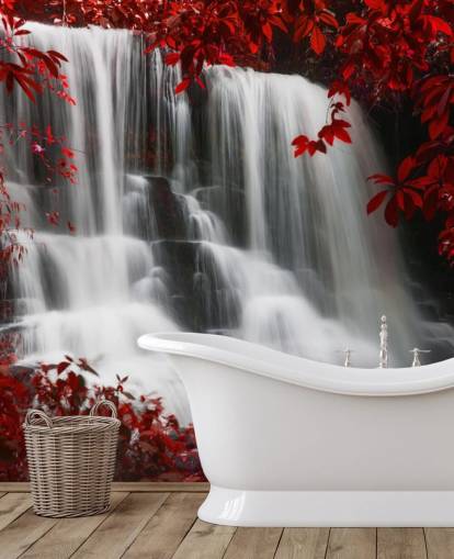 röd bladskog med vattenfall tapeter röd bladskog med vattenfall tapeter