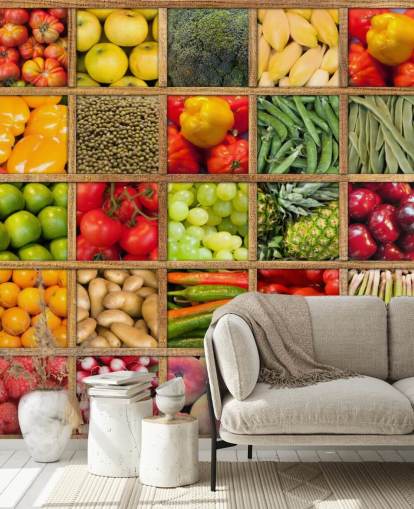 red and green fruit and vegetable wallpaper mural called Fruit and Vegetable Collection for kitchens and restaurants red and green fruit and vegetable wallpaper mural called Fruit and Vegetable Collection for kitchens and restaurants