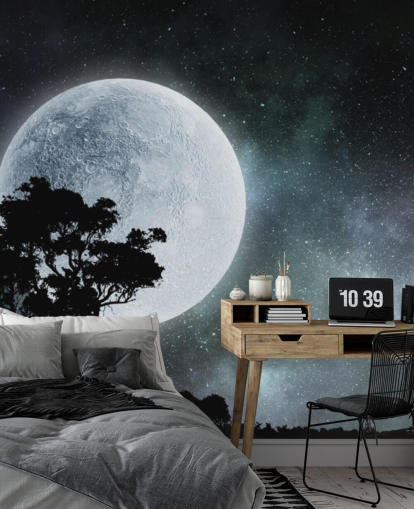 Black and White Moon and Tree Silhouette Wallpaper Black and White Moon and Tree Silhouette Wallpaper