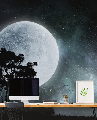 Black and White Moon and Tree Silhouette Wallpaper Black and White Moon and Tree Silhouette Wallpaper