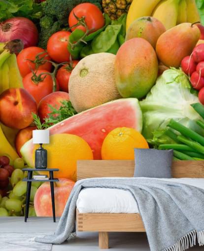 Decorazione murale con mucchio di frutta e verdura Decorazione murale con mucchio di frutta e verdura