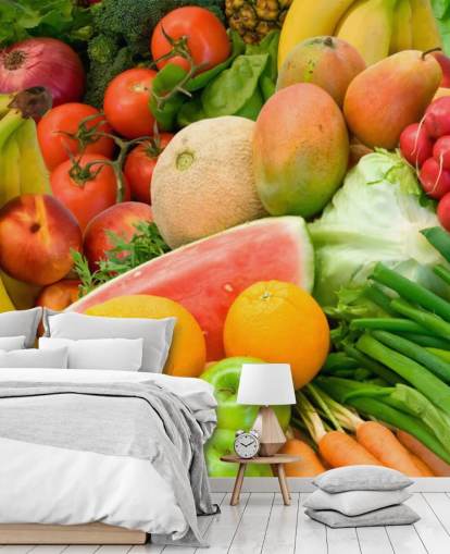 Decorazione murale con mucchio di frutta e verdura Decorazione murale con mucchio di frutta e verdura