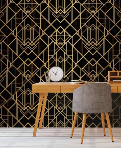 papel pintado art deco de color negro y dorado papel pintado art deco de color negro y dorado