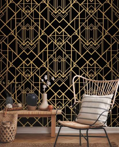 schwarz-goldfarbene Art-Deco-Tapete schwarz-goldfarbene Art-Deco-Tapete