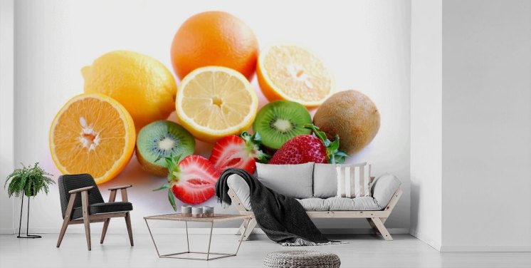 Sliced Fruit on White Background Wall Mural