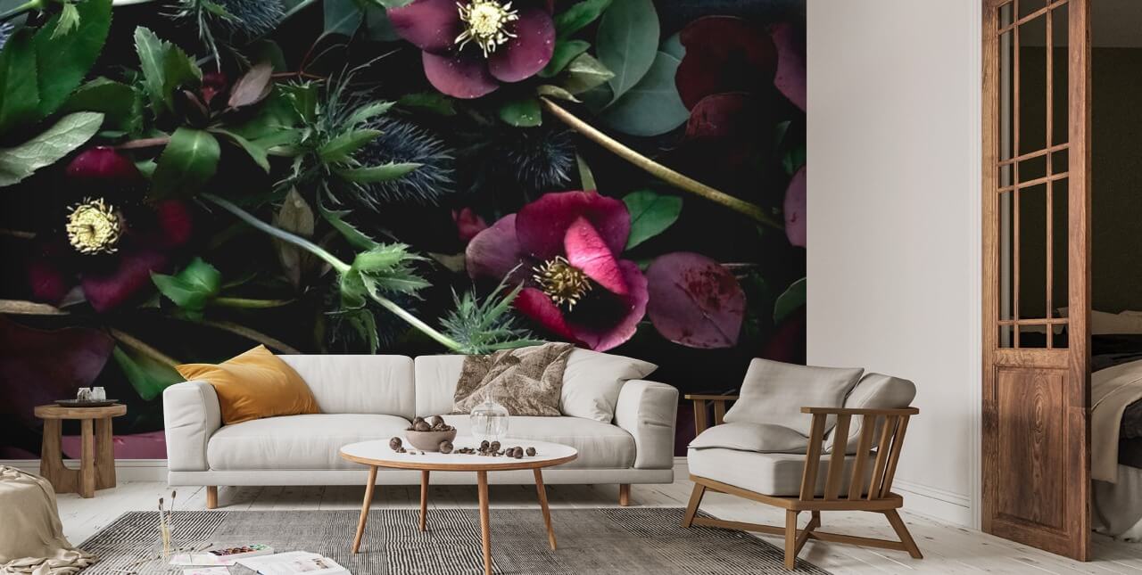 Papier Peint Fleurs Pourpre Foncé et Chardon