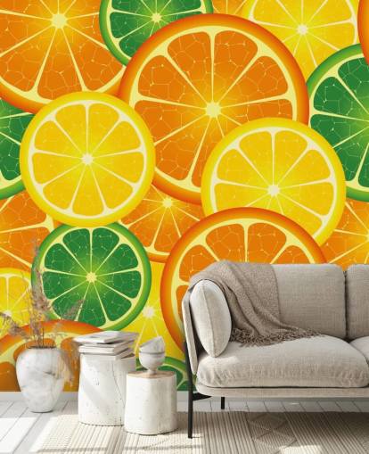 Plakjes citrus fruit muurschildering Plakjes citrus fruit muurschildering
