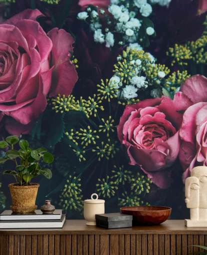 Tapeten-Wandbild „Rosenstrauß mit dunklem Tapeten-Wandbild „Rosenstrauß mit dunklem