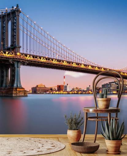 Manhattan Bridge beleuchtet in der Abenddämmerung Fototapete Manhattan Bridge beleuchtet in der Abenddämmerung Fototapete