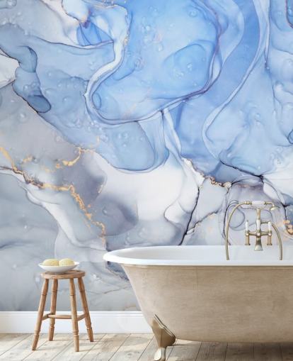 Blå og lilla med guld akvarel vægmaleri Blå og lilla med guld akvarel vægmaleri