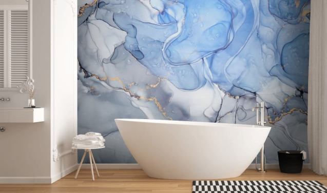 Blå og lilla med gull akvarell Mural