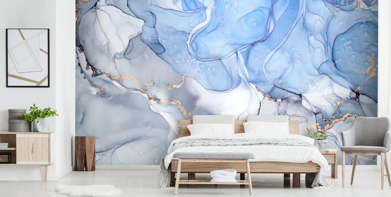 Blå og lilla med gull akvarell Mural Blå og lilla med gull akvarell Mural