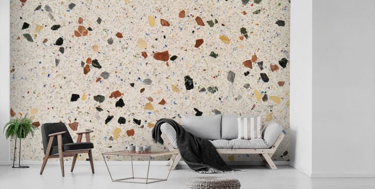 Bruin en grijs terrazzo behang