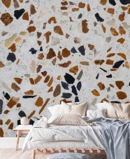 Terrazzo with Brown and Black Chippings on White Background Wallpaper Terrazzo with Brown and Black Chippings on White Background Wallpaper