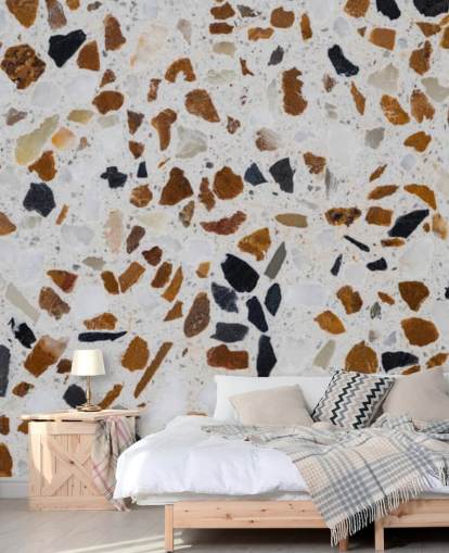 Terrazzo with Brown and Black Chippings on White Background Wallpaper Terrazzo with Brown and Black Chippings on White Background Wallpaper