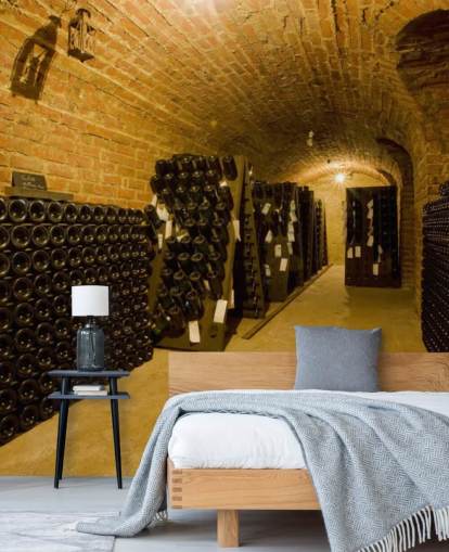 Dark Lit Up Wine Cellar Wall Mural Dark Lit Up Wine Cellar Wall Mural