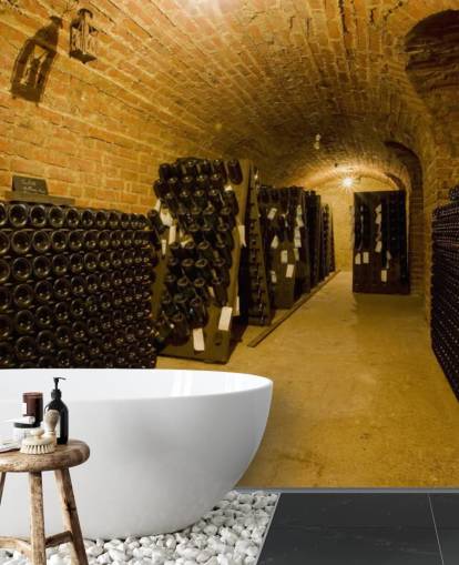 Dark Lit Up Wine Cellar Wall Mural Dark Lit Up Wine Cellar Wall Mural