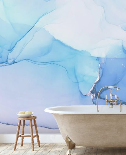 Blå vågor akvarell väggmålning Blå vågor akvarell väggmålning