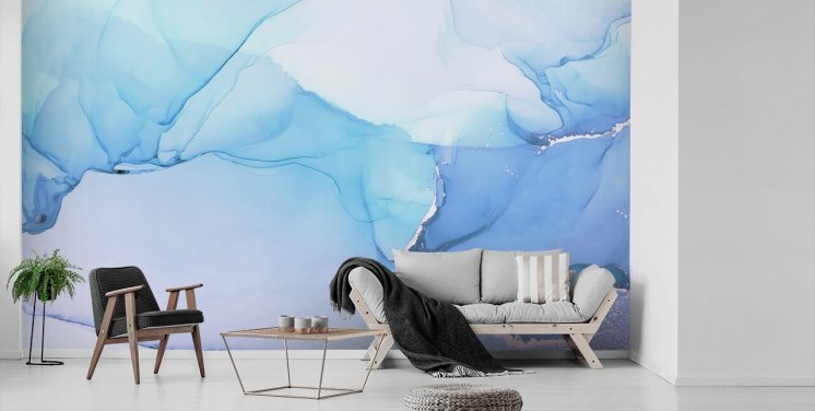 Blå Waves Akvarel Mural