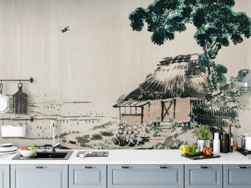 Cottage in Field Wallpaper Mural