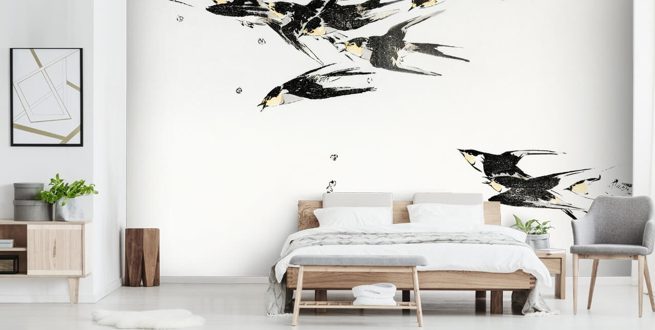 Flying Magpies Bakgrunn Mural